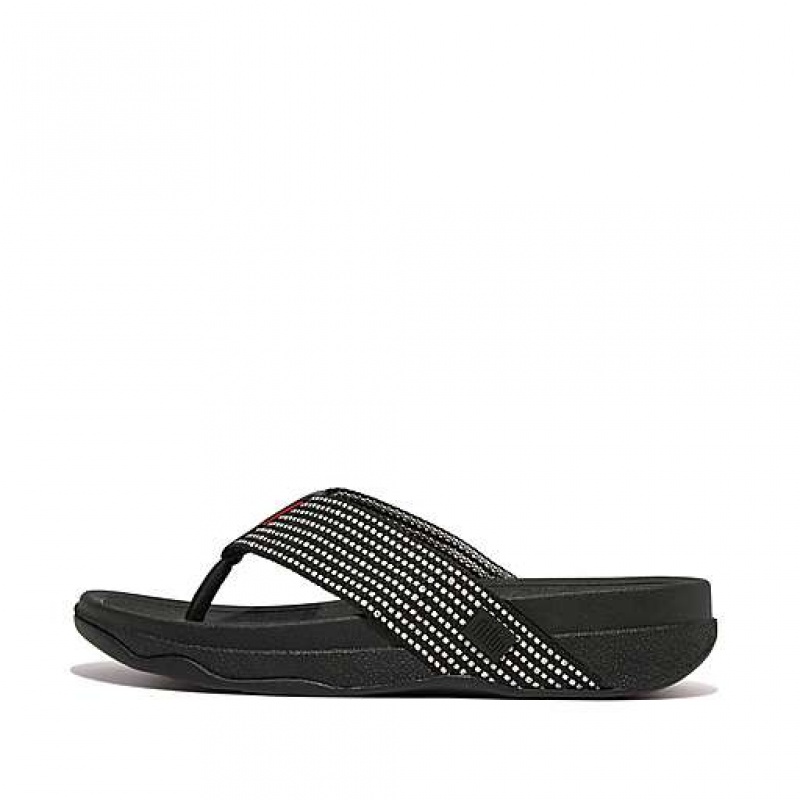 Sandalias FitFlop SURFER Weave-Stripe Puntera-Post Hombre Metal Rayadas Chocolate | GB4710269