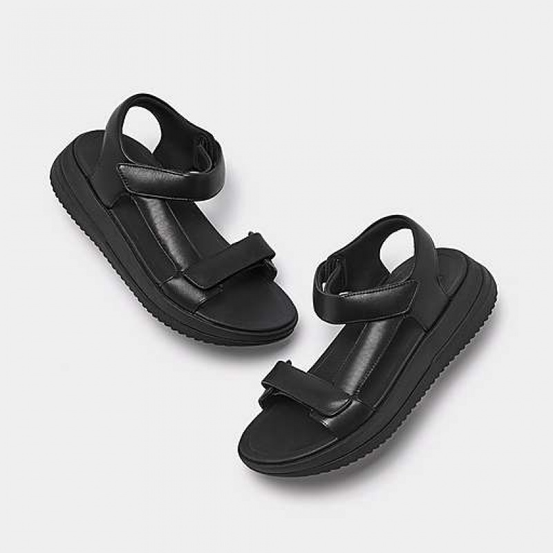 Sandalias FitFlop SURFF Adjustable Cuero Back-Correa Mujer Negras | HF6013827