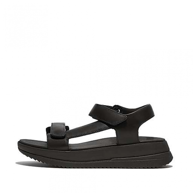 Sandalias FitFlop SURFF Adjustable Cuero Back-Correa Mujer Negras | HF6013827