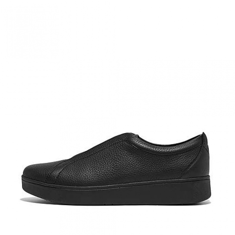 Zapatillas FitFlop RALLY Elastic Tumbled-Cuero Slip-On Mujer Negras | AR9315704