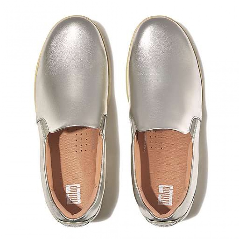 Zapatillas FitFlop RALLY Metallic-Cuero Slip-On Skate Mujer Marrones | LG5148790