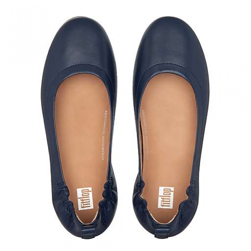 Zapatos Planos FitFlop ALLEGRO Soft Cuero Ballet Flats Mujer Azul Marino | QG8762193